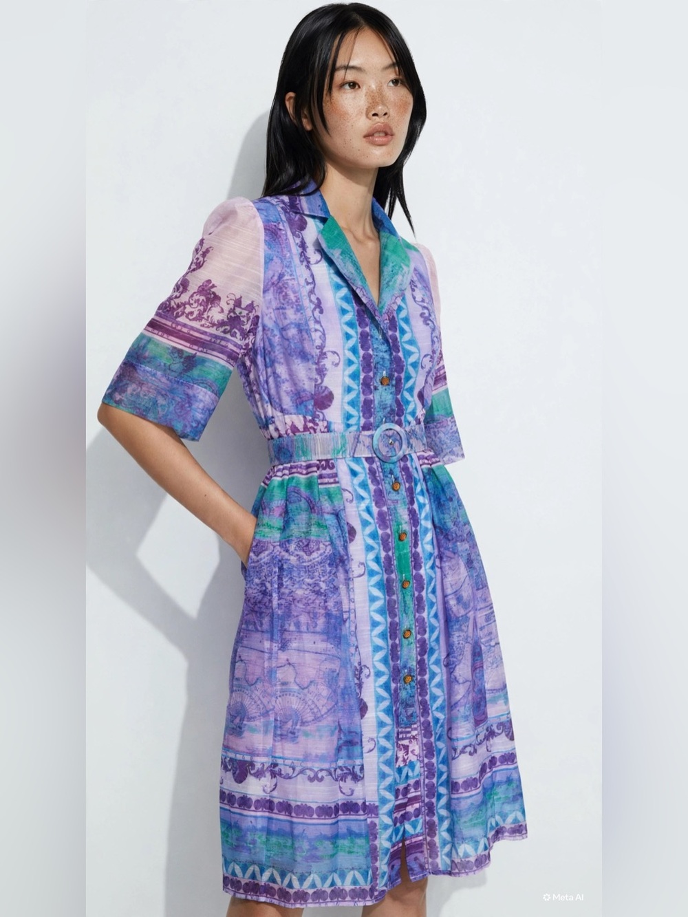 Zimmermann Inspired Purple Printed Belted Dress